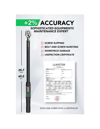 Llave de Torque Digital 1/2" LLAVETOR 19.98-400.5 Nm