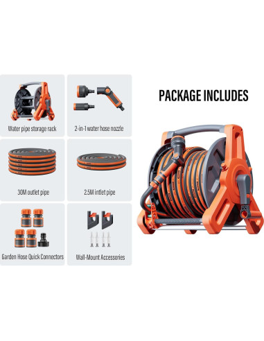 Carrete de Manguera de Jardín Flonexa 30m con Boquilla 2 en 1
