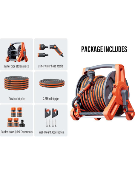 Carrete de Manguera de Jardín Flonexa 30m con Boquilla 2 en 1