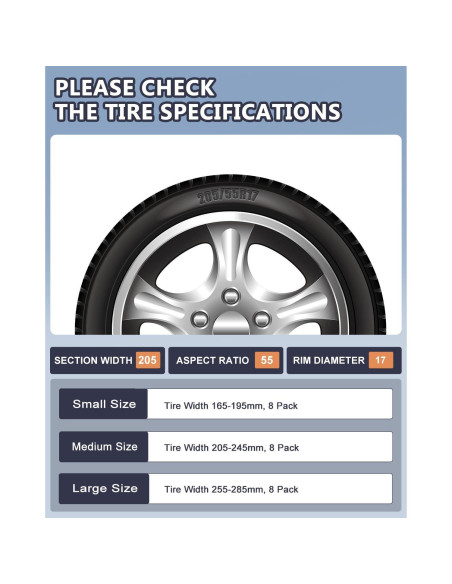 Cadenas de Nieve SCITOO Ajuste Rápido 205-245mm - Juego de 8