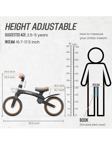 Bicicleta de Equilibrio SEREED B208 Plegable 12" Negro