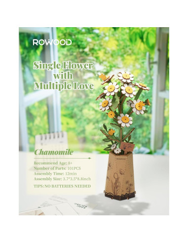 Kit de Manualidades 3D Rowood - Flores de Madera Camomila
