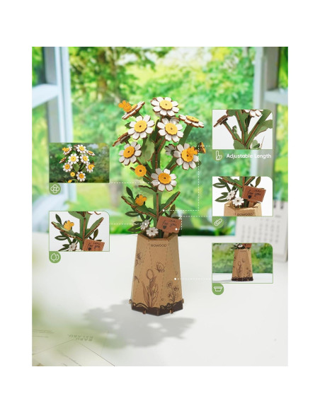 Kit de Manualidades 3D Rowood - Flores de Madera Camomila
