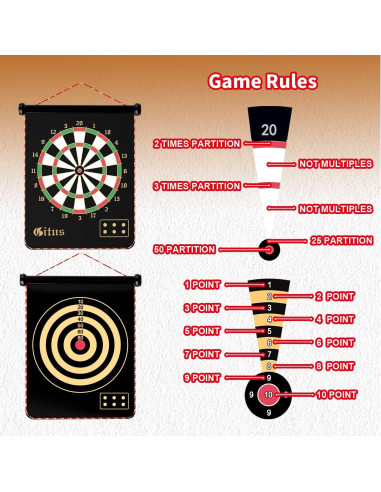 Tablero de Dardos Magnético Gitus 38x46 cm con 12 Dardos