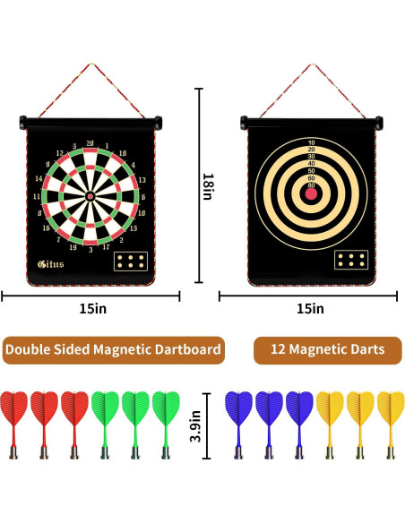 Tablero de Dardos Magnético Gitus 38x46 cm con 12 Dardos