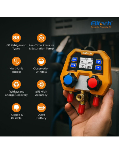 Medidor Digital de Manifold Elitech DMG-2SE para HVAC 0.74kg