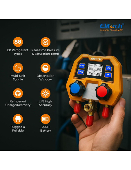 Medidor Digital de Manifold Elitech DMG-2SE para HVAC 0.74kg