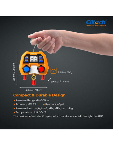 Medidor Digital de Manifold Elitech DMG-2SE para HVAC 0.74kg