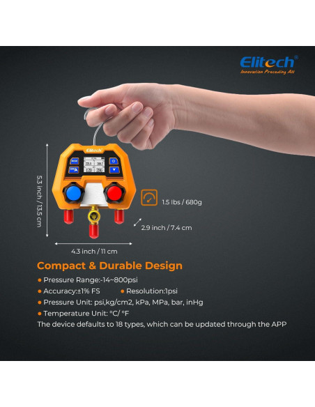 Medidor Digital de Manifold Elitech DMG-2SE para HVAC 0.74kg