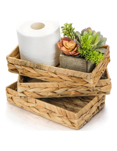 3 Bandejas de Almacenamiento de Mimbre Eorbow 25.4x15.2 cm