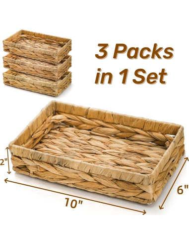 3 Bandejas de Almacenamiento de Mimbre Eorbow 25.4x15.2 cm
