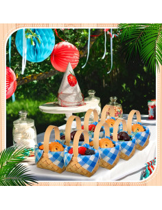 12 Mini Cestas de Madera Geelin con 20 Servilletas a Cuadros 2