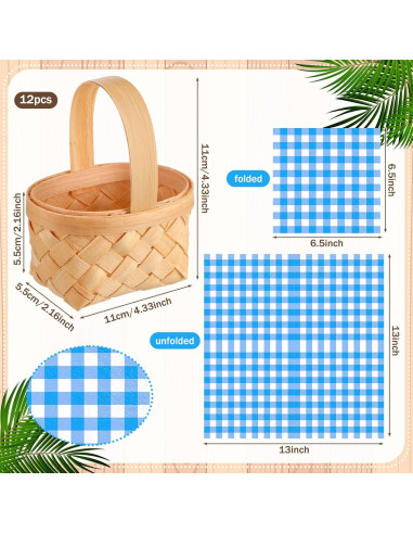12 Mini Cestas de Madera Geelin con 20 Servilletas a Cuadros