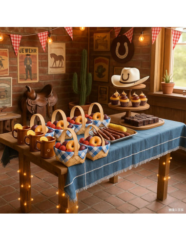 12 Mini Cestas de Madera Geelin con 20 Servilletas a Cuadros