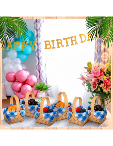 12 Mini Cestas de Madera Geelin con 20 Servilletas a Cuadros