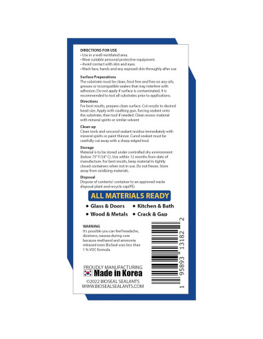 Sellador de Silicona BioSeal Zered 100% Impermeable 2.8oz