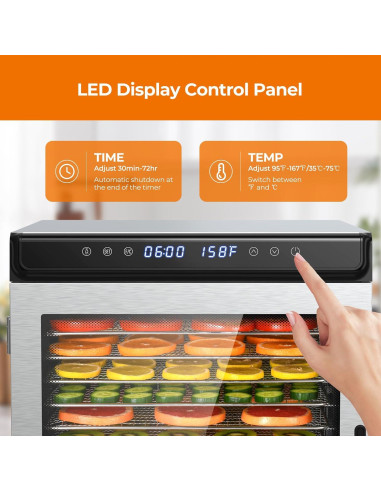 Deshidratador de Alimentos YASHE FD1001 10 Bandejas 1100W