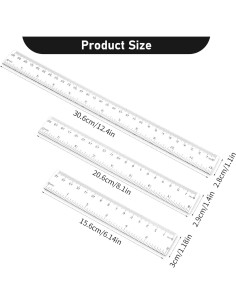 Juego de 3 Reglas Transparentes de Plástico 15cm 20cm 30cm 2