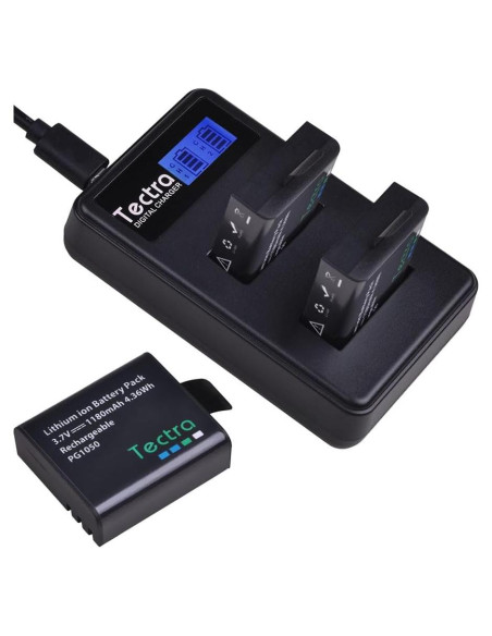 Tectra Paquete 3 Baterías PG1050 y Cargador Doble LCD 1180mAh
