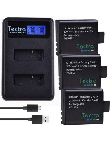 Tectra Paquete 3 Baterías PG1050 y Cargador Doble LCD 1180mAh