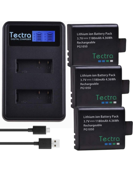 Tectra Paquete 3 Baterías PG1050 y Cargador Doble LCD 1180mAh