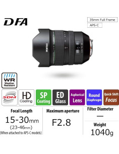 Lente Zoom Ultra Gran Angular Pentax D FA 15-30mm F2.8 2