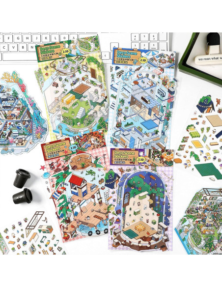 Stickers de Escena 3D DIY DIDODO - 4 Set Casa Caricatura