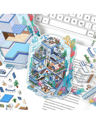 Stickers de Escena 3D DIY DIDODO - 4 Set Casa Caricatura