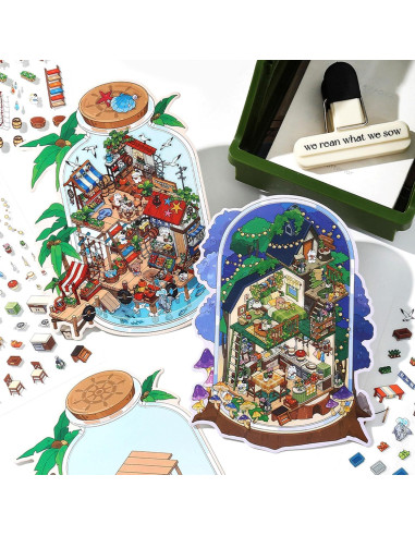 Stickers de Escena 3D DIY DIDODO - 4 Set Casa Caricatura