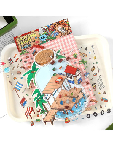 Stickers de Escena 3D DIY DIDODO - 4 Set Casa Caricatura