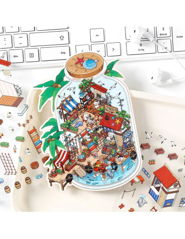 Stickers de Escena 3D DIY DIDODO - 4 Set Casa Caricatura