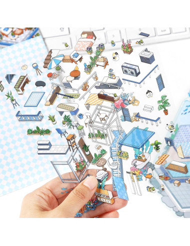 Stickers de Escena 3D DIY DIDODO - 4 Set Casa Caricatura