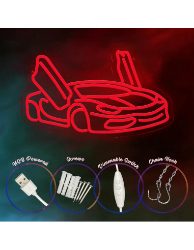 Luz de Neón LED Coche Deportivo TAGEEKOO 43.69x33.53cm