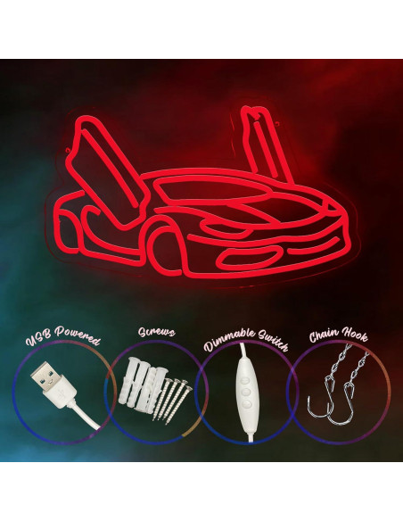 Luz de Neón LED Coche Deportivo TAGEEKOO 43.69x33.53cm