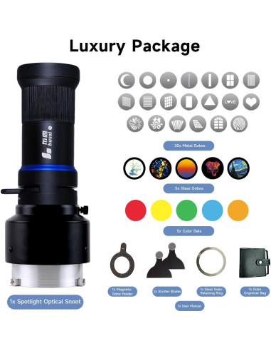 Kit de Fotografía Bussi Snoot Óptico con 30 Gobos y Soporte