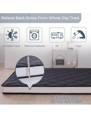 Colchón Futón Grueso MAXYOYO 15.24 cm Negro para Suelo