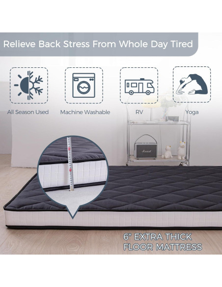 Colchón Futón Grueso MAXYOYO 15.24 cm Negro para Suelo