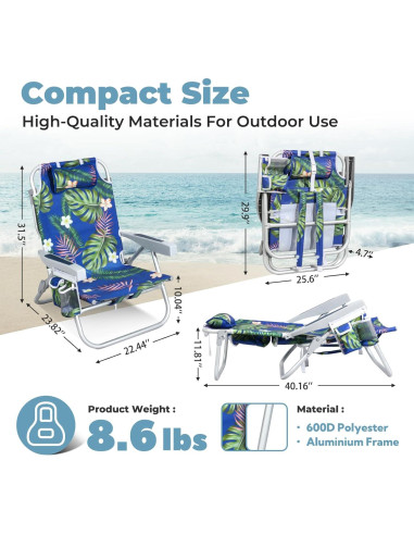 Silla de Playa Plegable Join Nature - Reclinable 5 Posiciones
