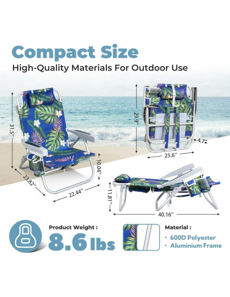 Silla de Playa Plegable Join Nature - Reclinable 5 Posiciones