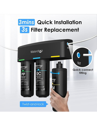 Filtro de Agua Bajo Fregadero Waterdrop WD-10CM, Reemplazo 12 Meses