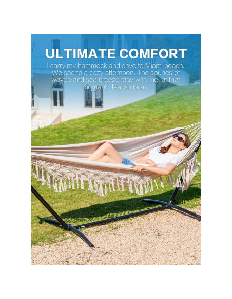 Hamaca Doble PNAEUT con Soporte, Capacidad 204 kg, Beige Hamaca Doble PNAEUT con Soporte, Capacidad 204 kg, Beige