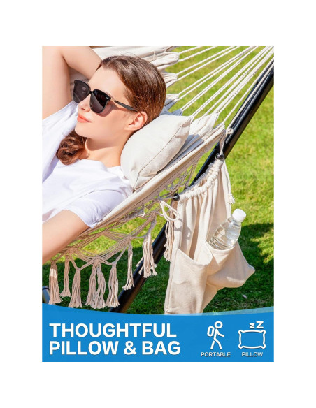 Hamaca Doble PNAEUT con Soporte, Capacidad 204 kg, Beige Hamaca Doble PNAEUT con Soporte, Capacidad 204 kg, Beige