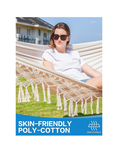 Hamaca Doble PNAEUT con Soporte, Capacidad 204 kg, Beige