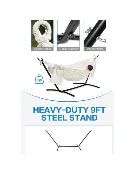 Hamaca Doble PNAEUT con Soporte, Capacidad 204 kg, Beige Hamaca Doble PNAEUT con Soporte, Capacidad 204 kg, Beige