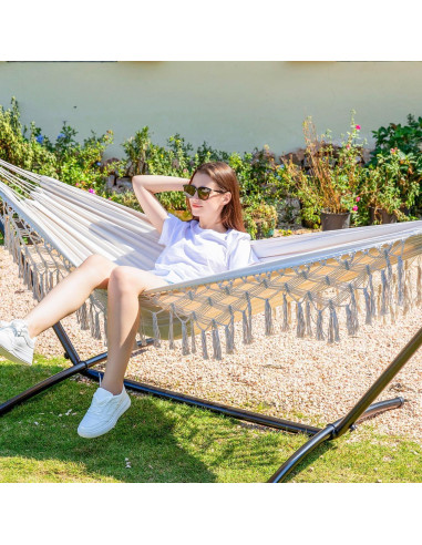 Hamaca Doble PNAEUT con Soporte, Capacidad 204 kg, Beige