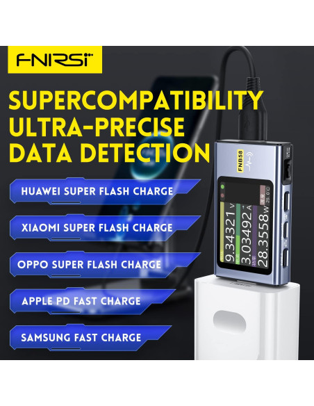 Probador USB FNIRSI FNB58 4-28V 7A LCD Multímetro