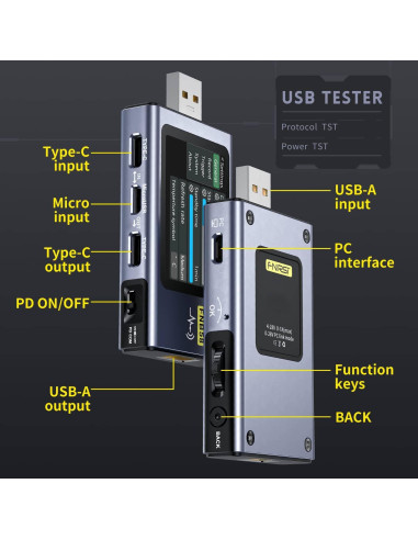 Probador USB FNIRSI FNB58 4-28V 7A LCD Multímetro