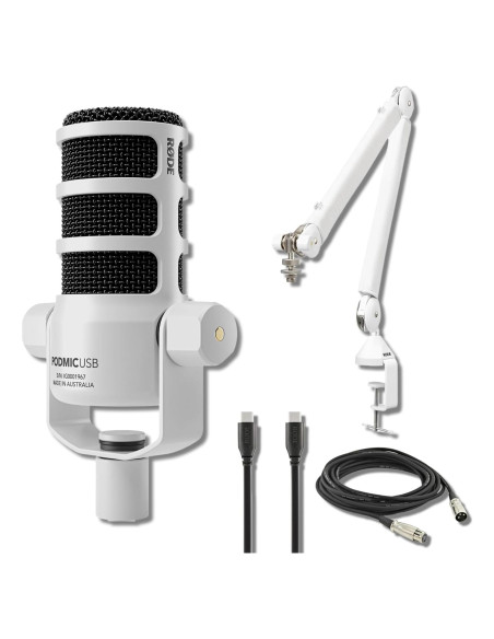 Micrófono Dinámico Rode PodMic USB + Brazo PSA1+ Blanco