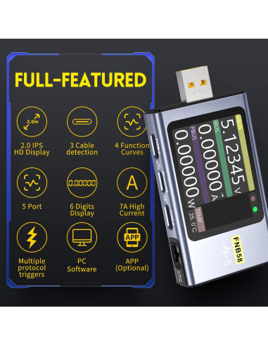 Probador USB FNIRSI FNB58 4-28V 7A LCD Multímetro