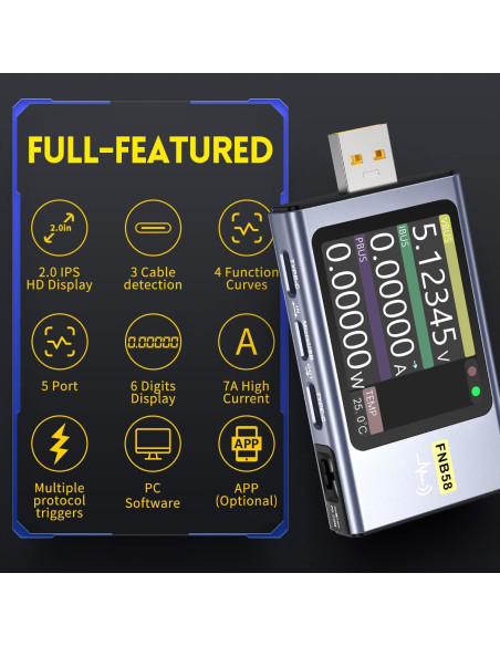 Probador USB FNIRSI FNB58 4-28V 7A LCD Multímetro